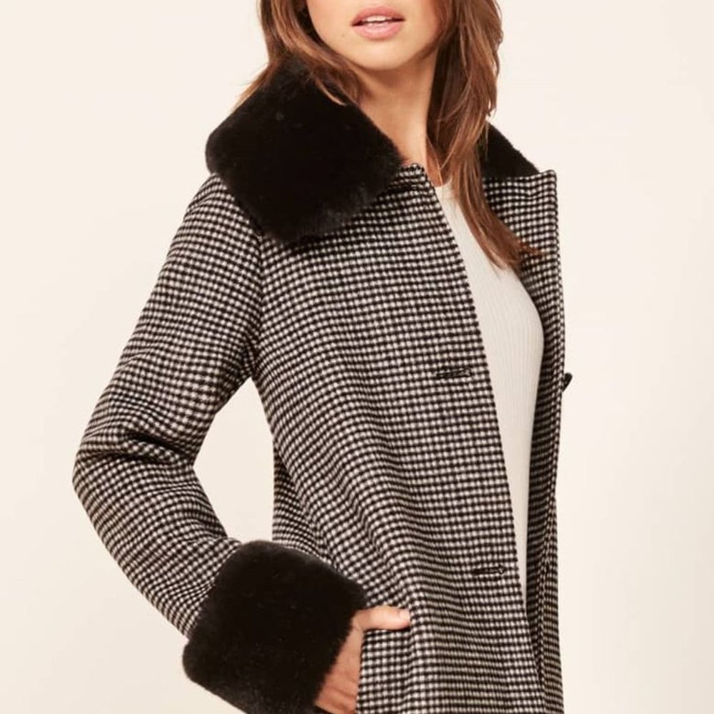 Reformation Lucille Faux Fur Trim Coat